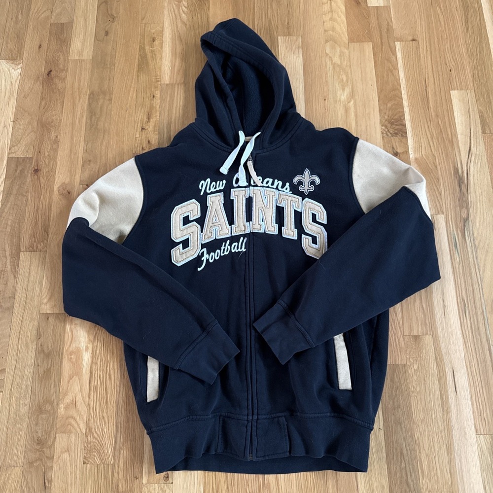 Vintage Mens Large NFL‎ New Orleans Saints Hoodie Full Zip Jacket Hooded Sweat